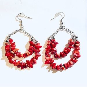 Long Chandelier Style Red Coral Drop Earrings